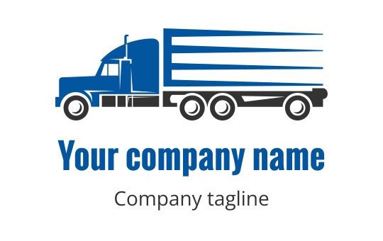 Bold blue truck logo design with streamlined lines and modern typography