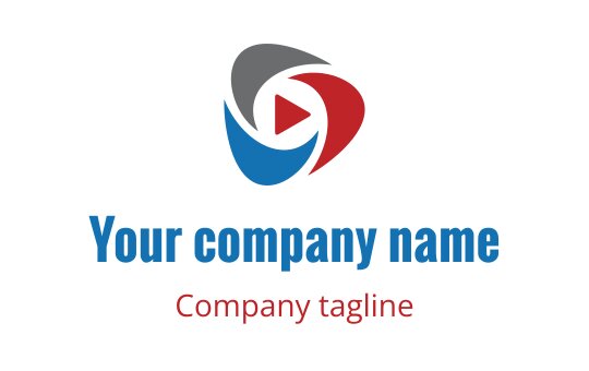 Dynamic logo design featuring a play button and swirling colors