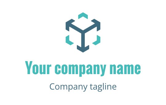 Modern geometric logo design featuring a cube with teal accents