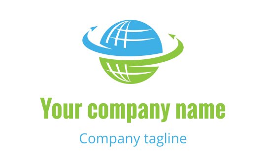 Modern globe logo design with blue and green swirling elements