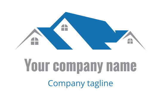 Modern blue and gray logo design featuring stylized rooftops and windows