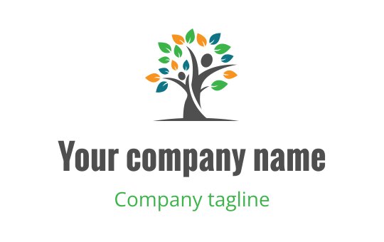 Colorful tree logo design with vibrant leaves and a sturdy trunk