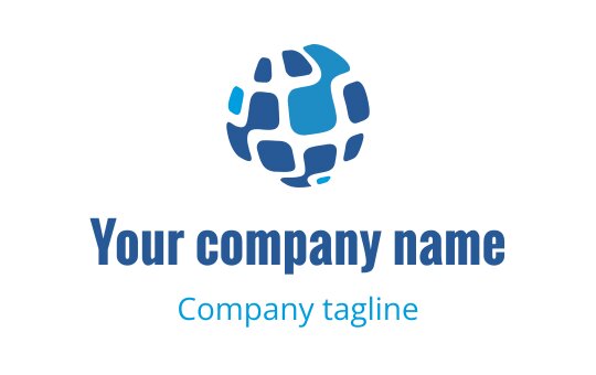 Modern blue globe logo design with abstract shapes and bold text