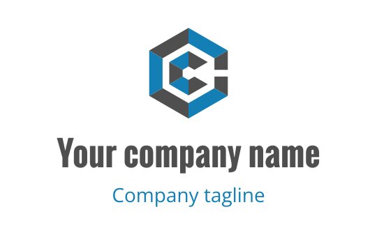 Modern hexagonal logo design featuring blue and gray geometric shapes