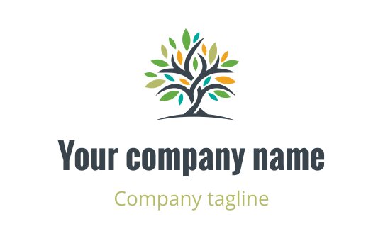 Colorful tree logo design with vibrant leaves and a sturdy trunk