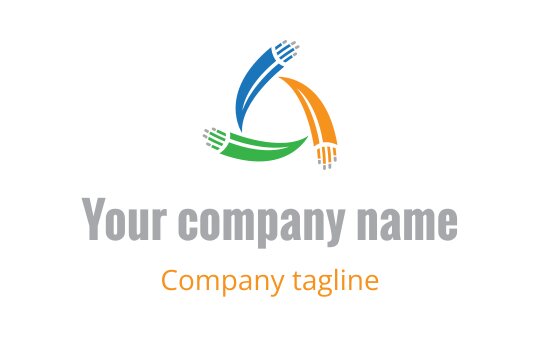 Colorful logo design featuring interconnected hands in blue, green, and orange