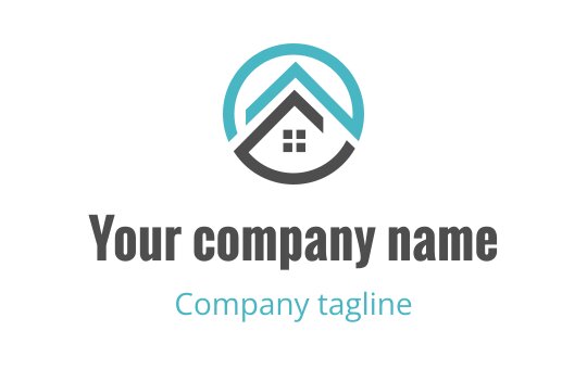 Modern logo design featuring a house silhouette with a circular roof outline