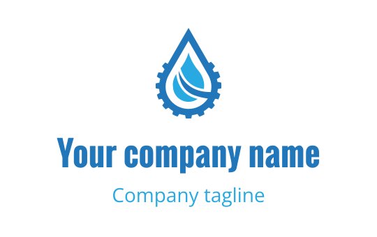 Modern blue water droplet logo design with gear elements