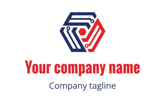 Modern hexagonal logo design with red and blue circuit patterns