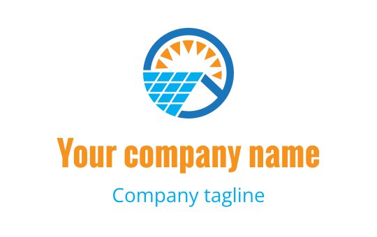 Modern logo design featuring a sun and solar panel elements in blue and orange