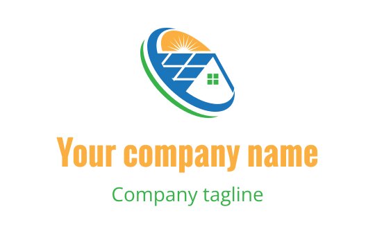 Modern logo design featuring a house with a sun and solar panels