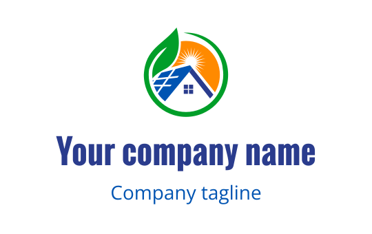 Modern logo design featuring a house with solar panels and a sunburst