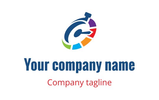 Dynamic logo design featuring a colorful speedometer and a wrench