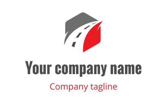 Modern logo design featuring a road and geometric shapes in gray and red