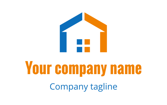 Modern house logo design with blue and orange elements