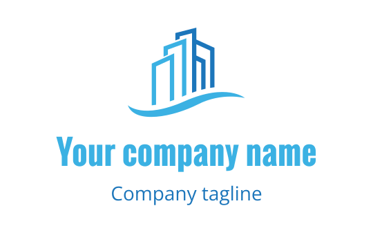 Modern blue skyline logo design with flowing wave element