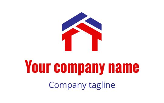 Modern logo design featuring a stylized house in red and blue