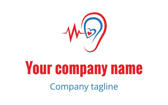 Creative ear logo design with heartbeat line and heart symbol