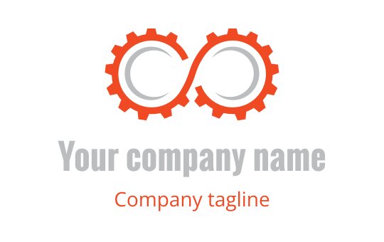 Modern infinity logo design with interlocking gears in orange and gray