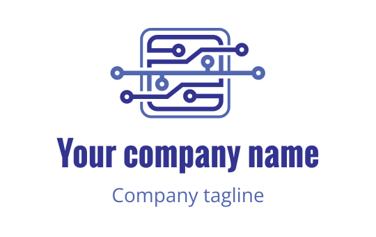 Modern logo design featuring a circuit pattern in blue and purple