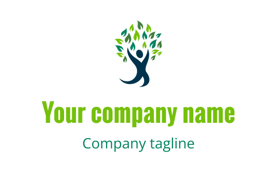 Vibrant logo design featuring a tree with green leaves and a human figure
