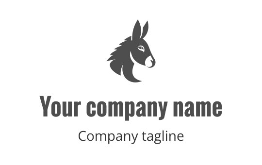 Stylized donkey head logo design in gray with bold typography
