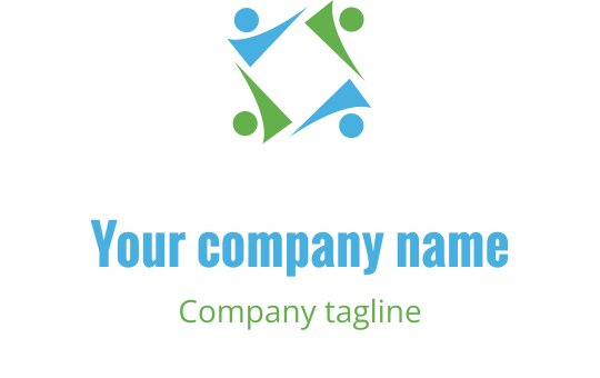 Colorful logo design featuring interconnected shapes in blue and green