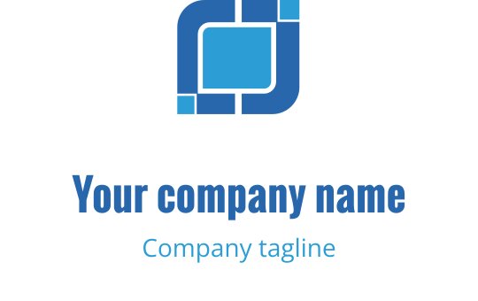 Modern blue logo design featuring geometric shapes and clean lines
