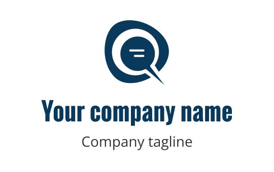 Modern blue logo design featuring a speech bubble and circular elements