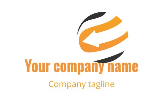 Dynamic logo design featuring an orange arrow and circular elements