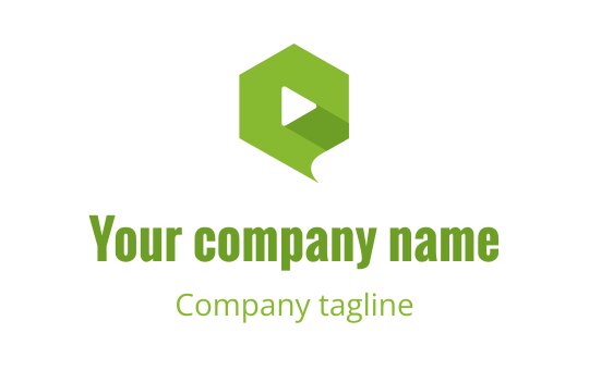 Modern green hexagon logo design with a play button element