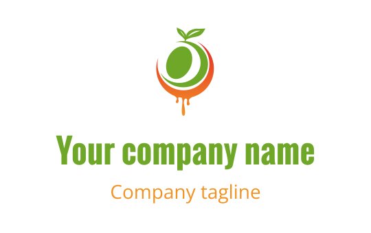 Fresh green and orange logo design featuring a stylized fruit with leaves