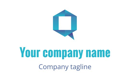 Modern geometric logo design featuring a speech bubble in blue tones