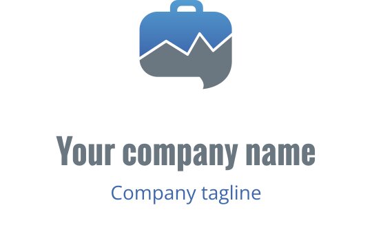 Modern logo design featuring a suitcase and mountain graphic in blue tones