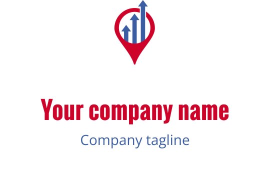 Modern location pin logo design with upward arrows in blue and red