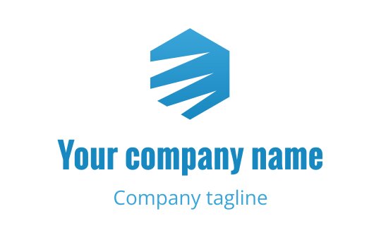 Modern blue logo design featuring a hexagonal shape with dynamic lines