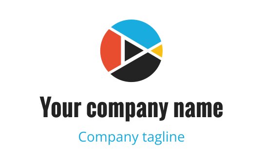Colorful circular logo design featuring a play button and geometric shapes