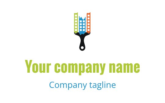 Colorful paintbrush logo design with buildings and a modern style