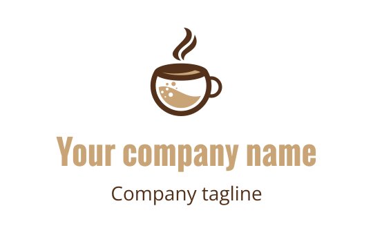 Coffee cup logo design with steam and playful bubbles