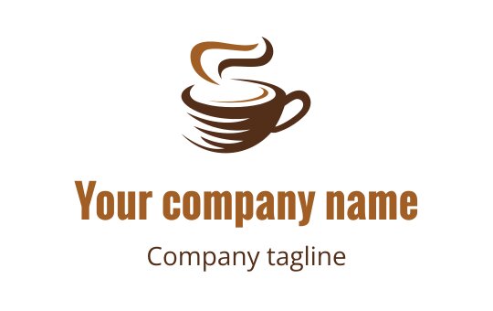 Modern coffee cup logo design with steam in warm brown tones
