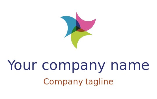 Colorful abstract logo design with overlapping shapes in blue, pink, and green