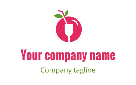 Modern pink fruit logo design with a glass and green leaves