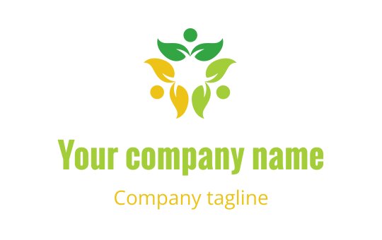 Colorful logo design featuring stylized leaves and human figures