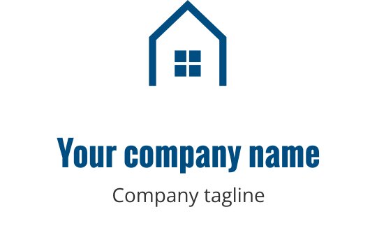 Teal logo design featuring a stylized building silhouette and geometric shapes