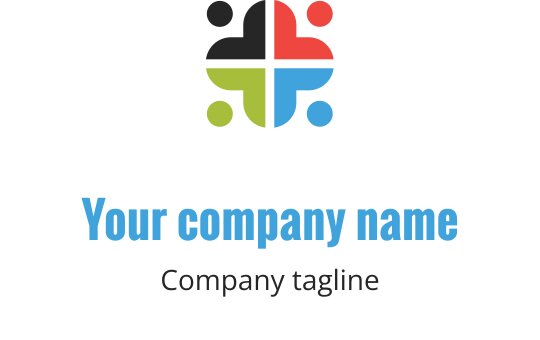 Colorful logo design featuring interconnected circles and a central cross shape