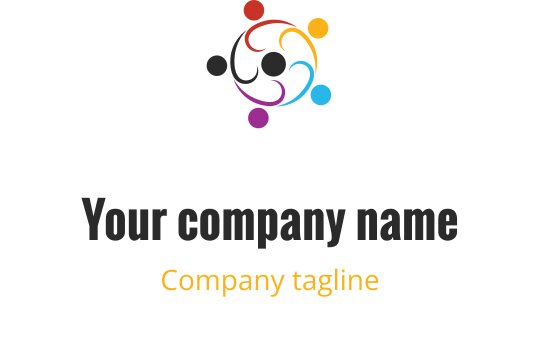 Colorful logo design featuring interconnected figures in a circular arrangement