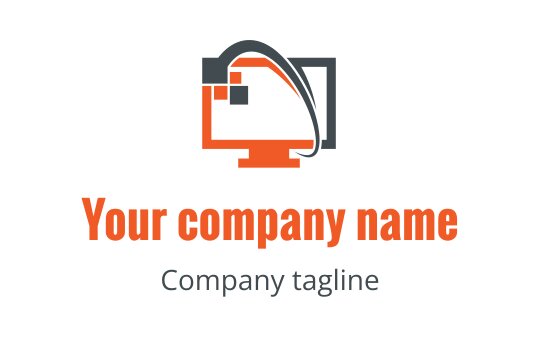 Modern computer logo design with an orange and gray color scheme