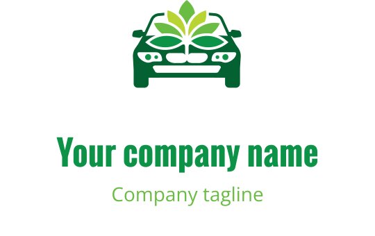 Modern logo design featuring a car with a green leaf motif