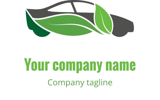 Modern car logo design featuring green leaves and a sleek silhouette