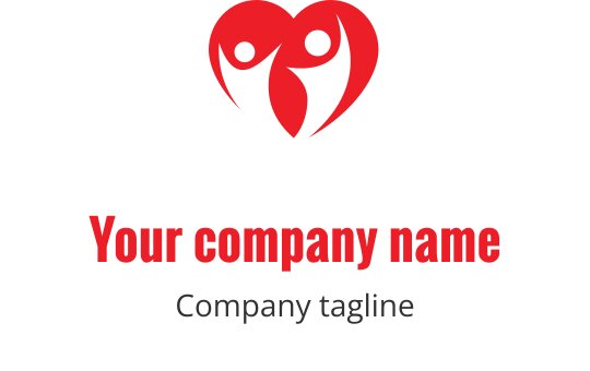 Heart-shaped logo design featuring two figures in red and black